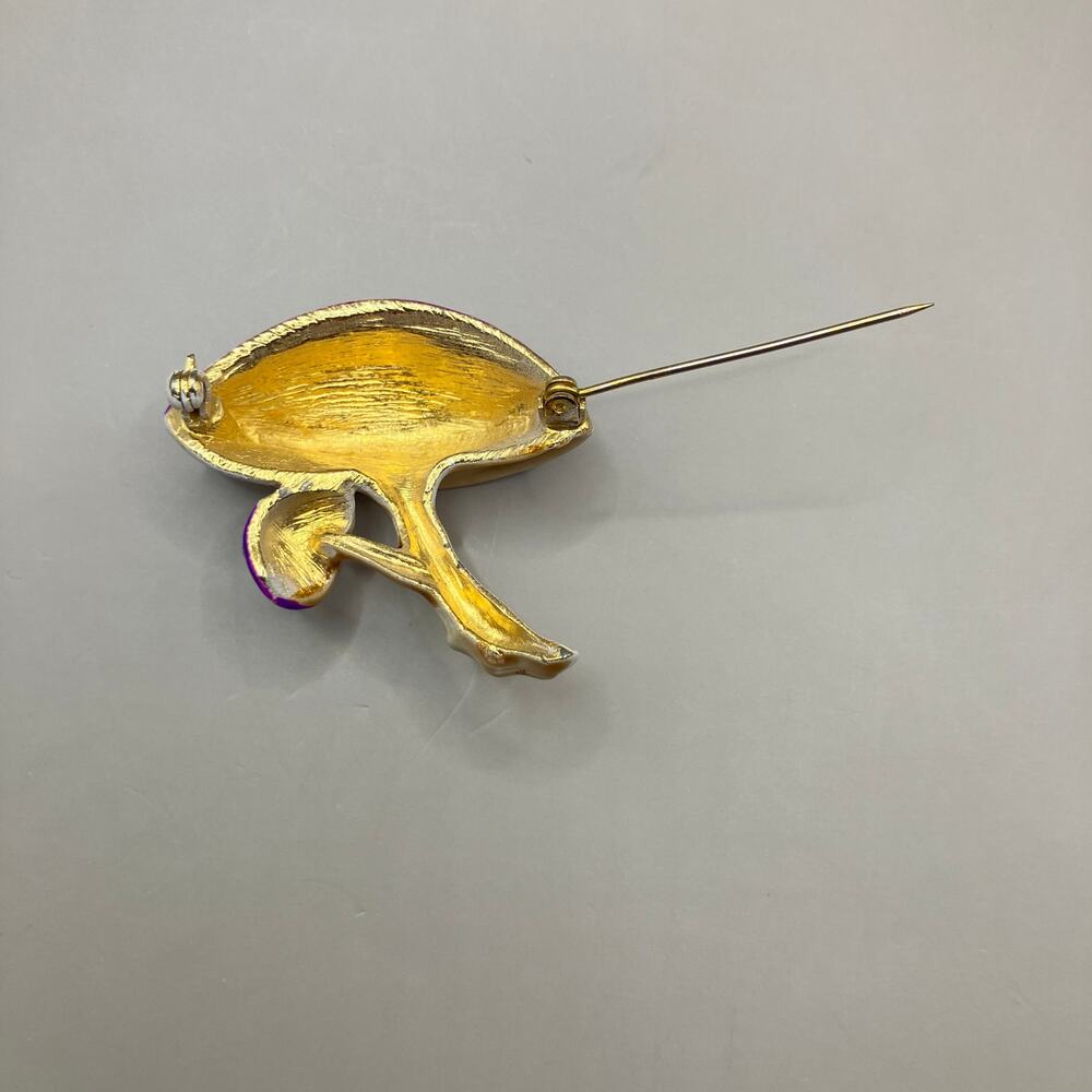 Mushroom Brooch Pin Purple Gold Tone Metal Glazed Small Artsy Boho - Picture 6 of 8